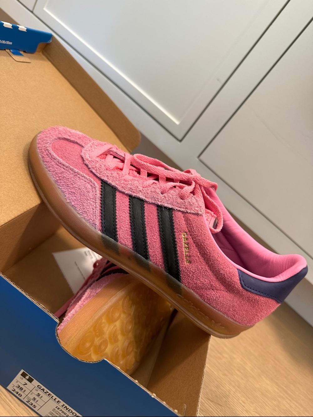 adidas Gazelle Pink Suede Sneakers with Black Stripes - Picture 3 of 5